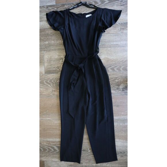 Calvin Klein CD4E1Q89 Women's Sz 4 Black Flutter Sleeve Belted Jumpsuit - Picture 1 of 10